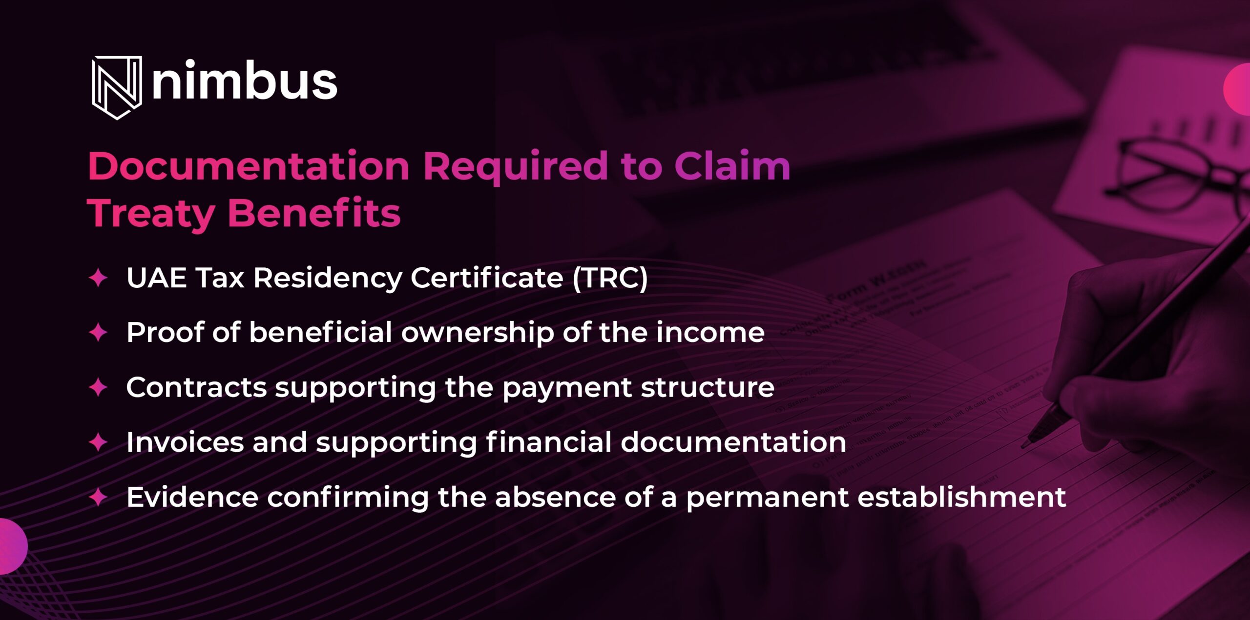 Checklist of documentation required to claim tax treaty benefits under a double taxation agreement for international businesses